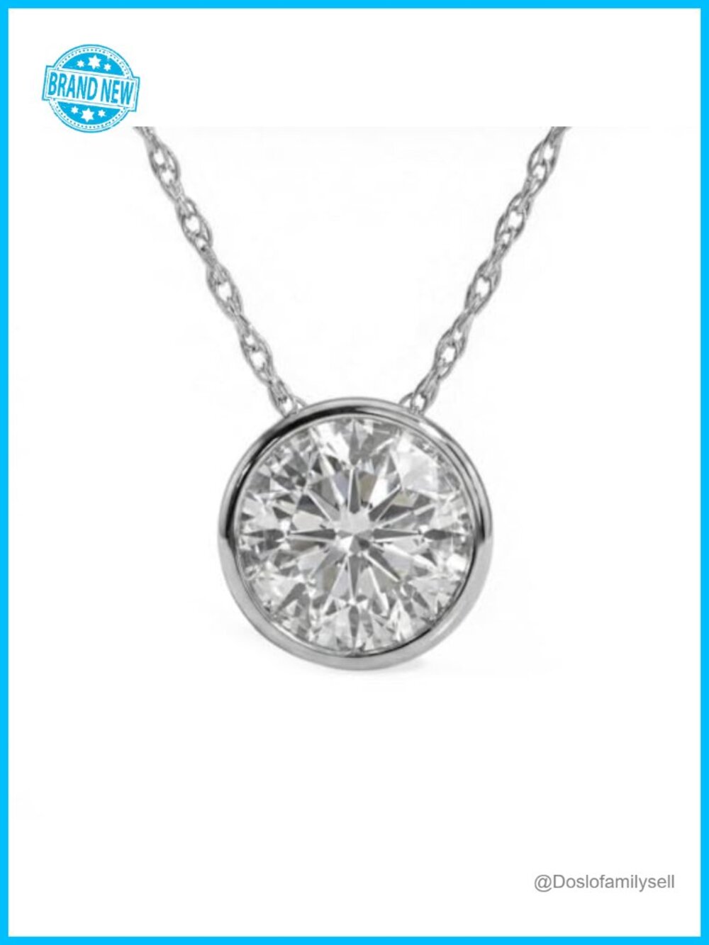 10K Solid Gold Lab Grown Diamond Bezel Necklace 2 CTW Pendant
